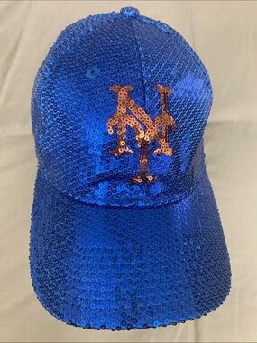 PINK Victoria's Secret Blue Hat with Orange Sequin New York Mets Logo